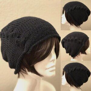 NEW Handmade Butterfly Cable Cotton Hat, Black, Women Size OS